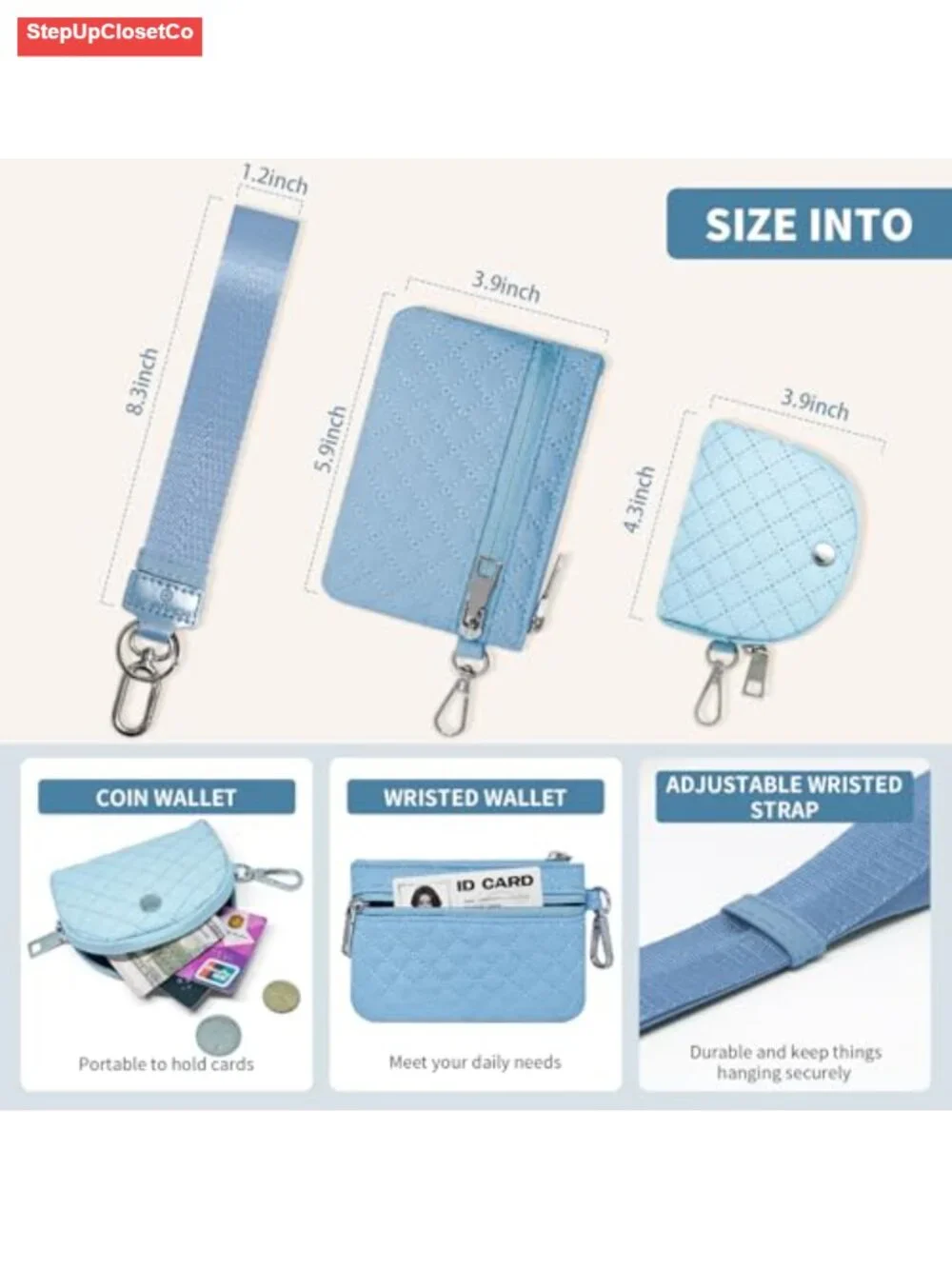 Women's Nylon Wristlet Wallet with Coin Purse and Key Ring